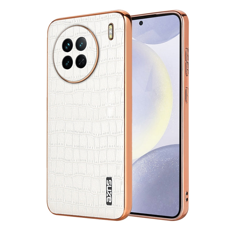 For vivo X90 / X90s AZNS Electroplated Frame Crocodile Texture Full Coverage Phone Case(White)