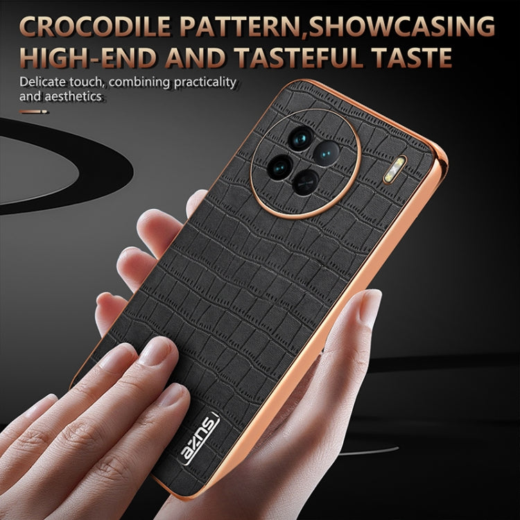 For vivo X90 / X90s AZNS Electroplated Frame Crocodile Texture Full Coverage Phone Case(White)