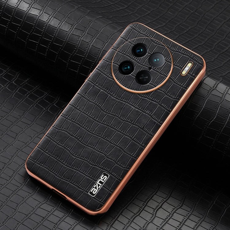 For vivo X90 Pro AZNS Electroplated Frame Crocodile Texture Full Coverage Phone Case(Black)