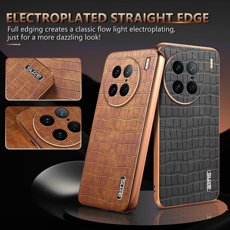 For vivo X90 Pro AZNS Electroplated Frame Crocodile Texture Full Coverage Phone Case(Blue)