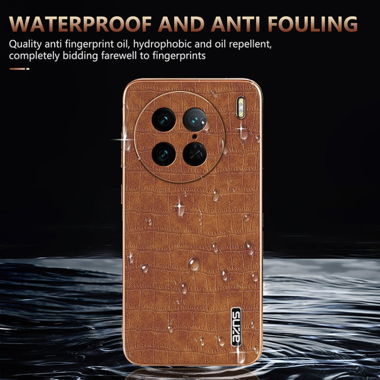 For vivo X90 Pro AZNS Electroplated Frame Crocodile Texture Full Coverage Phone Case(Blue)