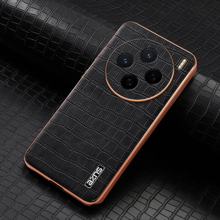 For vivo X200 AZNS Electroplated Frame Crocodile Texture Full Coverage Phone Case(Black)