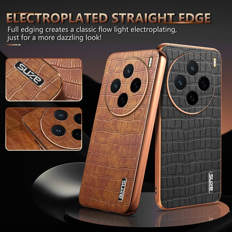 For vivo X200 AZNS Electroplated Frame Crocodile Texture Full Coverage Phone Case(Black)