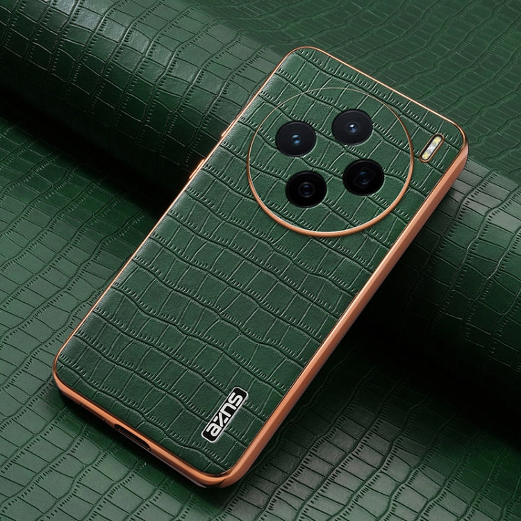 For vivo X200 AZNS Electroplated Frame Crocodile Texture Full Coverage Phone Case(Green)