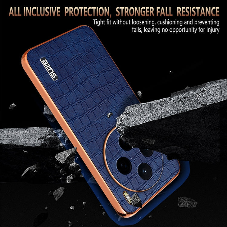 For vivo X200 AZNS Electroplated Frame Crocodile Texture Full Coverage Phone Case(Green)