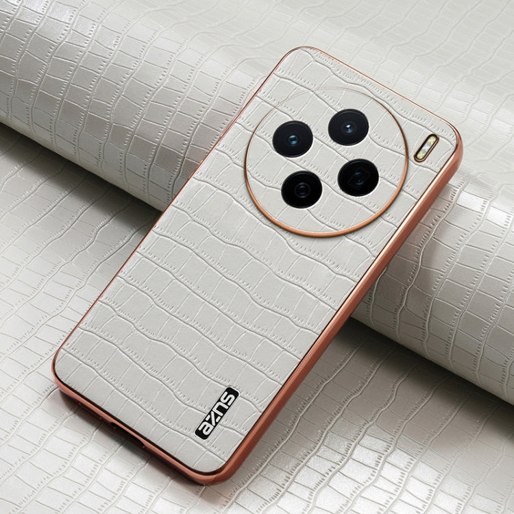 For vivo X200 AZNS Electroplated Frame Crocodile Texture Full Coverage Phone Case(White)