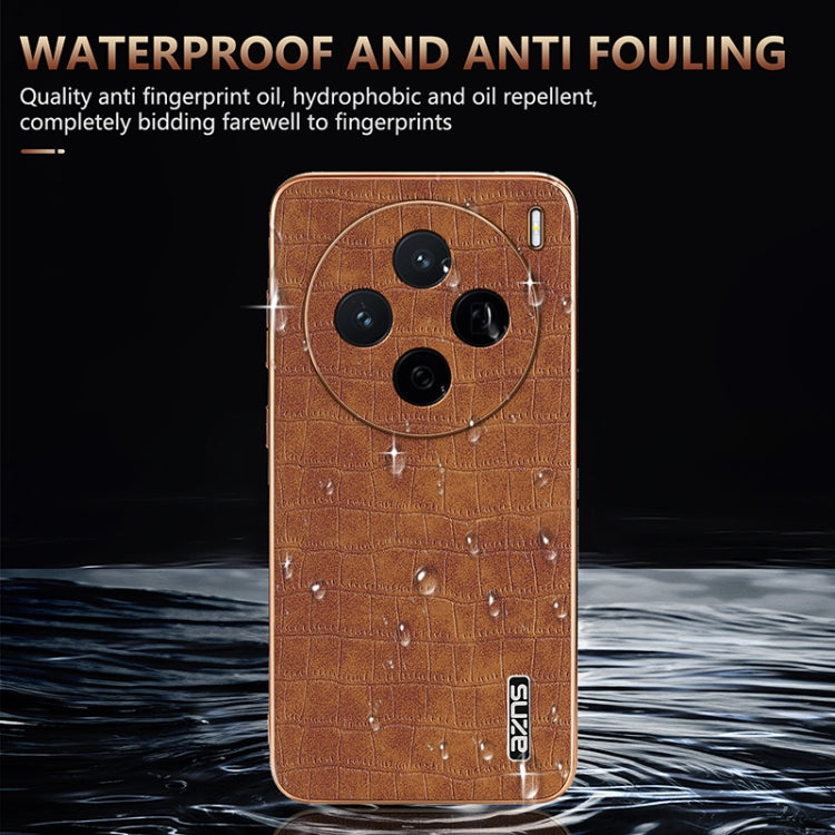 For vivo X200 AZNS Electroplated Frame Crocodile Texture Full Coverage Phone Case(White)