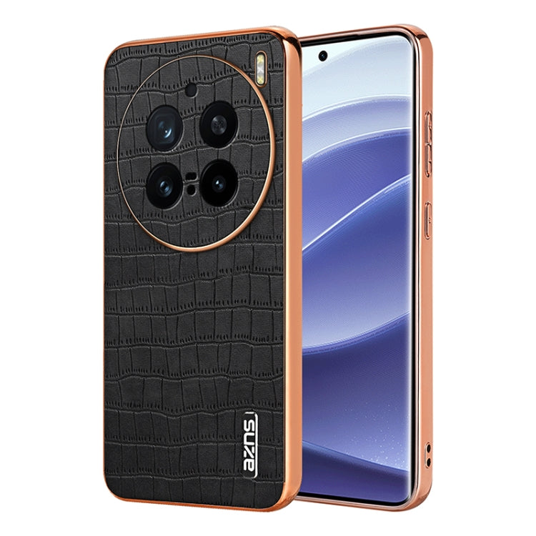 For vivo X200 Pro AZNS Electroplated Frame Crocodile Texture Full Coverage Phone Case(Black)