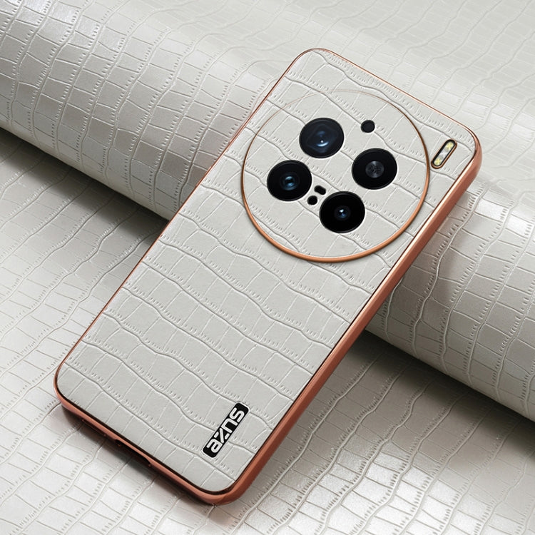 For vivo X200 Pro AZNS Electroplated Frame Crocodile Texture Full Coverage Phone Case(White)