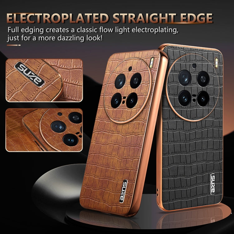 For vivo X200 Pro AZNS Electroplated Frame Crocodile Texture Full Coverage Phone Case(White)