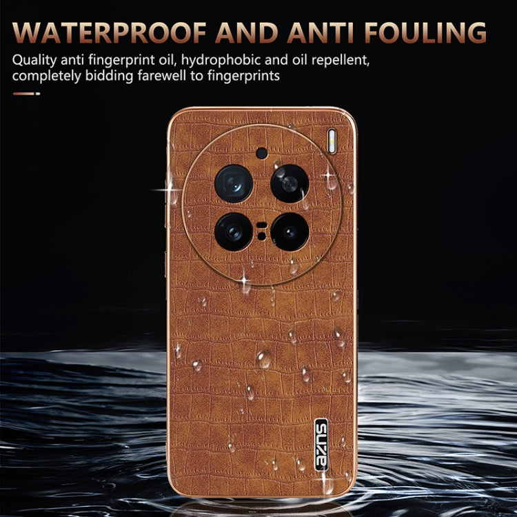 For vivo X200 Pro AZNS Electroplated Frame Crocodile Texture Full Coverage Phone Case(White)