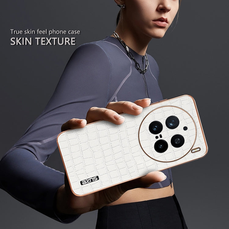 For vivo X200 Pro AZNS Electroplated Frame Crocodile Texture Full Coverage Phone Case(White)