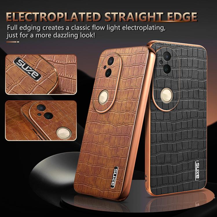 For vivo S20 AZNS Electroplated Frame Crocodile Texture Full Coverage Phone Case(Brown)