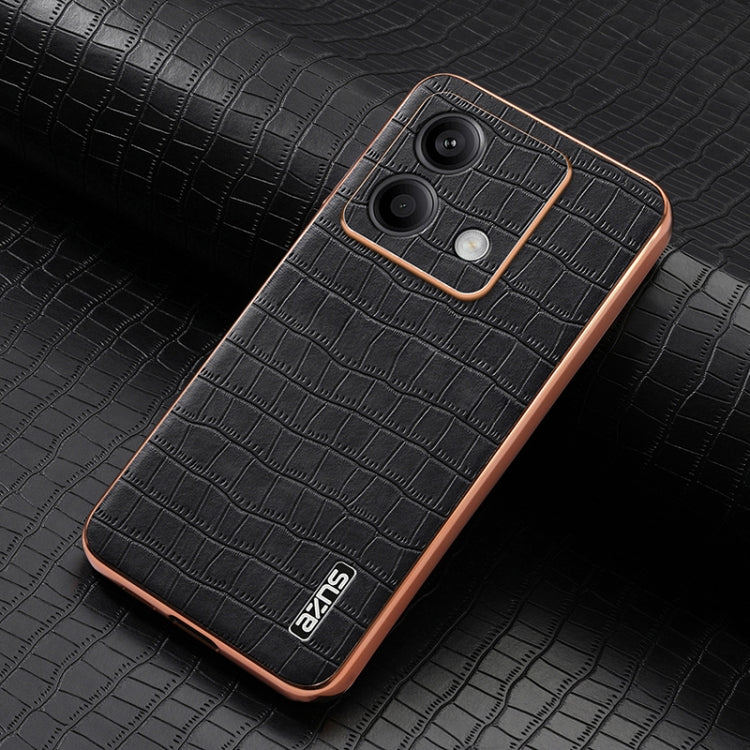 For Redmi Note 13 5G AZNS Electroplated Frame Crocodile Texture Full Coverage Phone Case(Black)