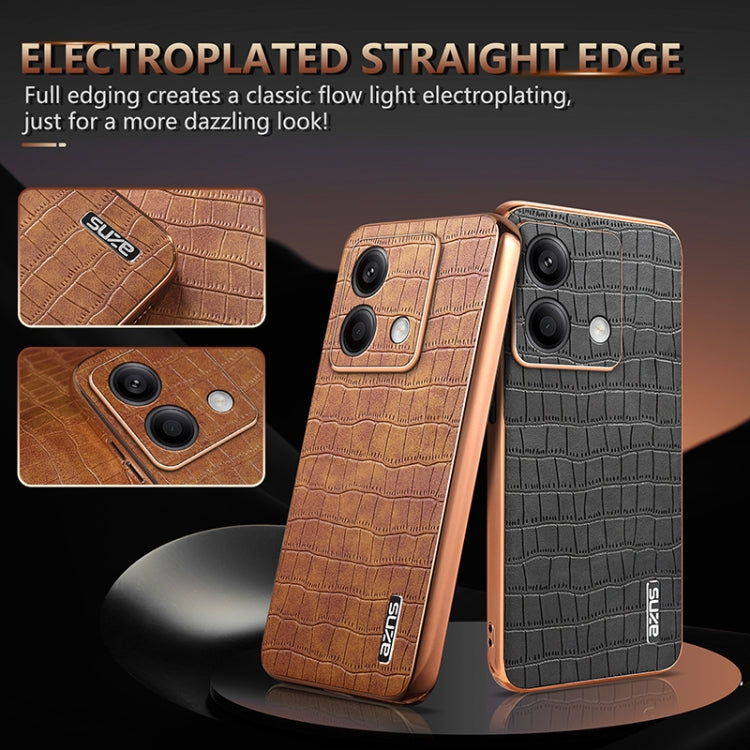 For Redmi Note 13 5G AZNS Electroplated Frame Crocodile Texture Full Coverage Phone Case(Black)