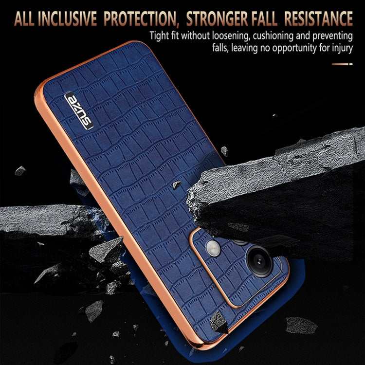 For Redmi Note 13 5G AZNS Electroplated Frame Crocodile Texture Full Coverage Phone Case(Blue)