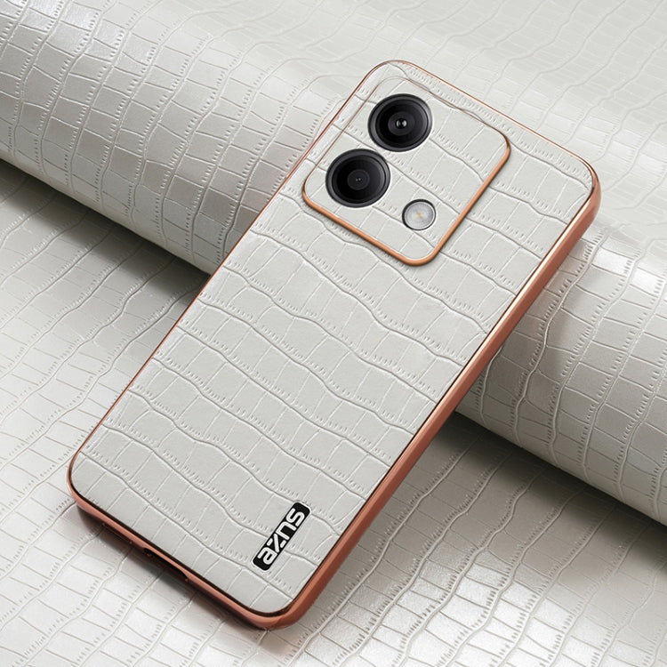For Redmi Note 13 5G AZNS Electroplated Frame Crocodile Texture Full Coverage Phone Case(White)