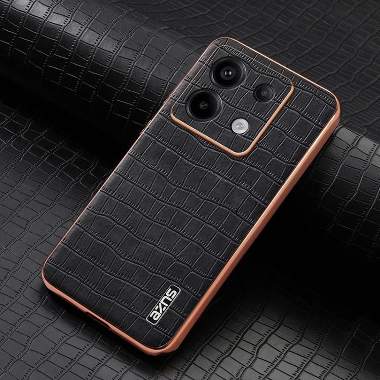 For Redmi Note 13 Pro 5G AZNS Electroplated Frame Crocodile Texture Full Coverage Phone Case(Black)