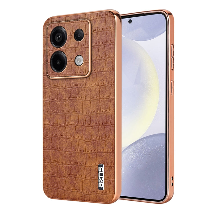 For Redmi Note 13 Pro 5G AZNS Electroplated Frame Crocodile Texture Full Coverage Phone Case(Brown)