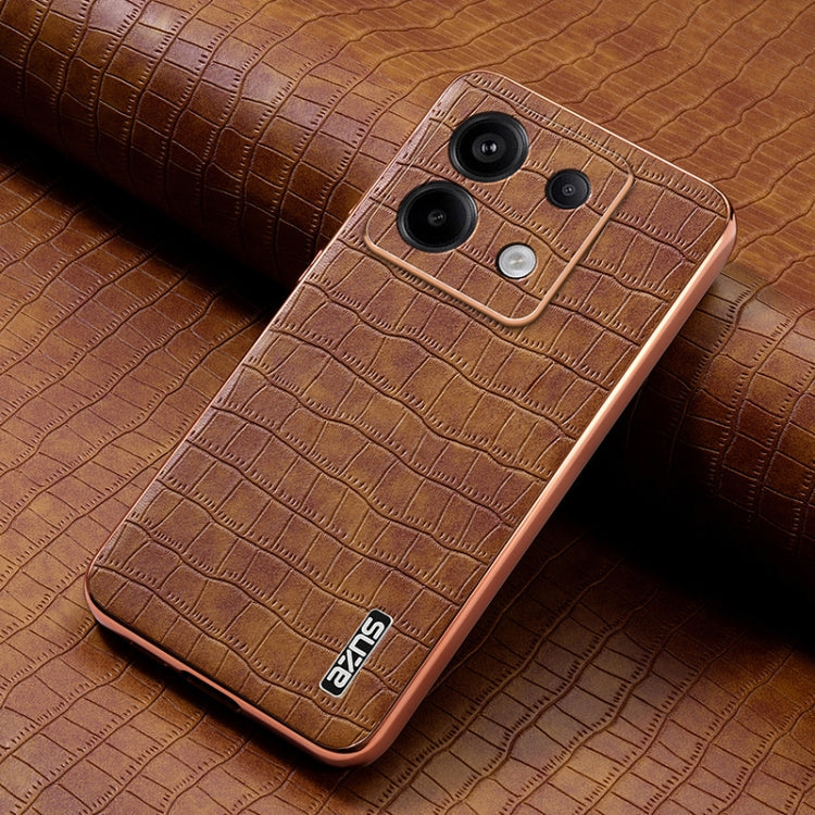 For Redmi Note 13 Pro 5G AZNS Electroplated Frame Crocodile Texture Full Coverage Phone Case(Brown)