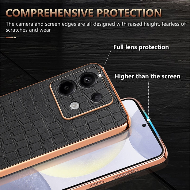 For Redmi Note 13 Pro 5G AZNS Electroplated Frame Crocodile Texture Full Coverage Phone Case(Brown)