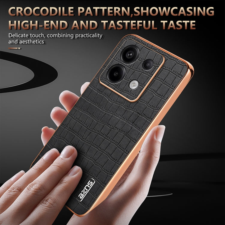 For Redmi Note 13 Pro 5G AZNS Electroplated Frame Crocodile Texture Full Coverage Phone Case(Brown)