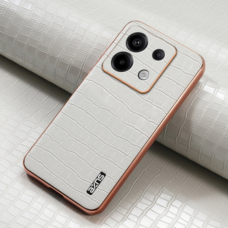 For Redmi Note 13 Pro 5G AZNS Electroplated Frame Crocodile Texture Full Coverage Phone Case(White)