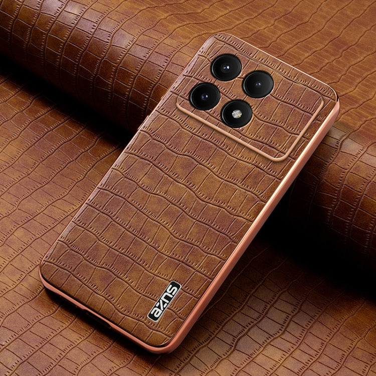 For Redmi K70E AZNS Electroplated Frame Crocodile Texture Full Coverage Phone Case(Brown)