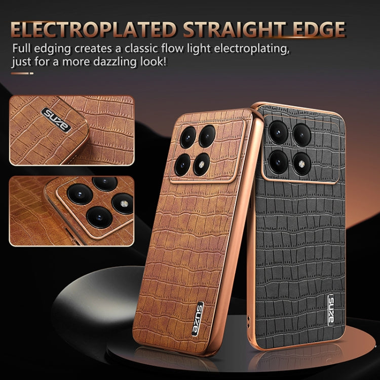 For Redmi K70E AZNS Electroplated Frame Crocodile Texture Full Coverage Phone Case(Brown)