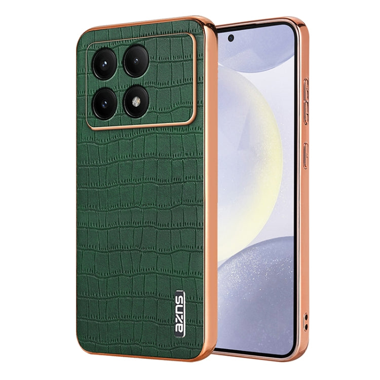 For Redmi K70E AZNS Electroplated Frame Crocodile Texture Full Coverage Phone Case(Green)