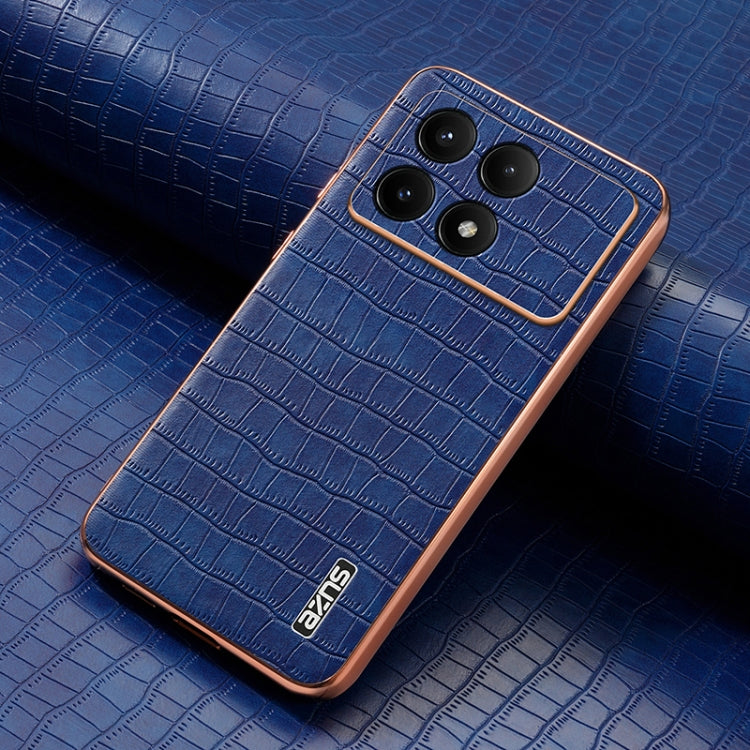 For Redmi K70E AZNS Electroplated Frame Crocodile Texture Full Coverage Phone Case(Blue)