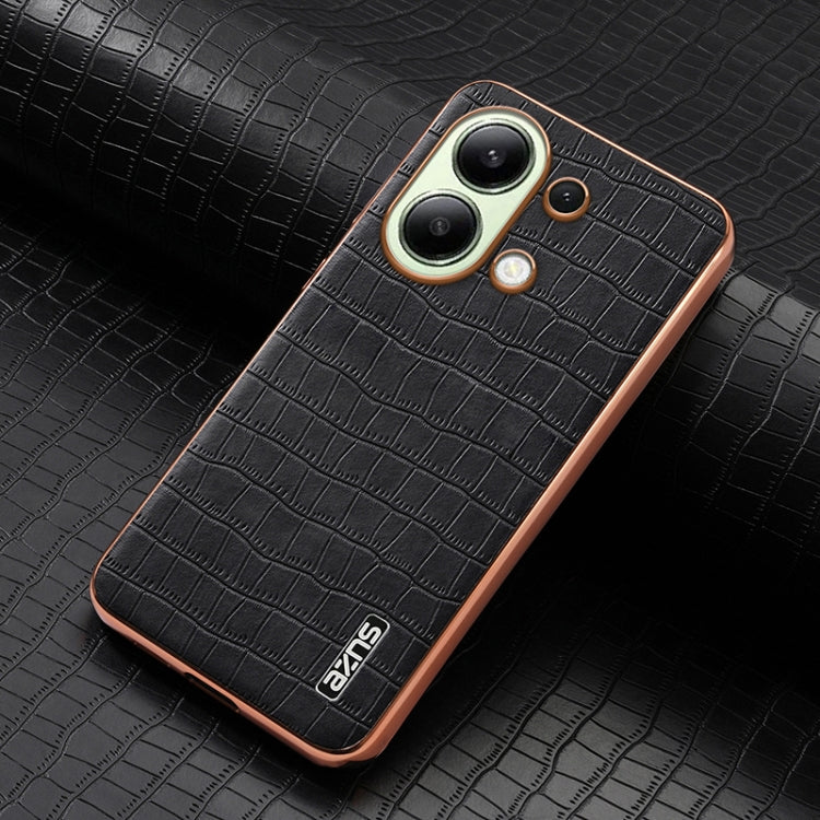 For Redmi Note 13 4G AZNS Electroplated Frame Crocodile Texture Full Coverage Phone Case(Black)