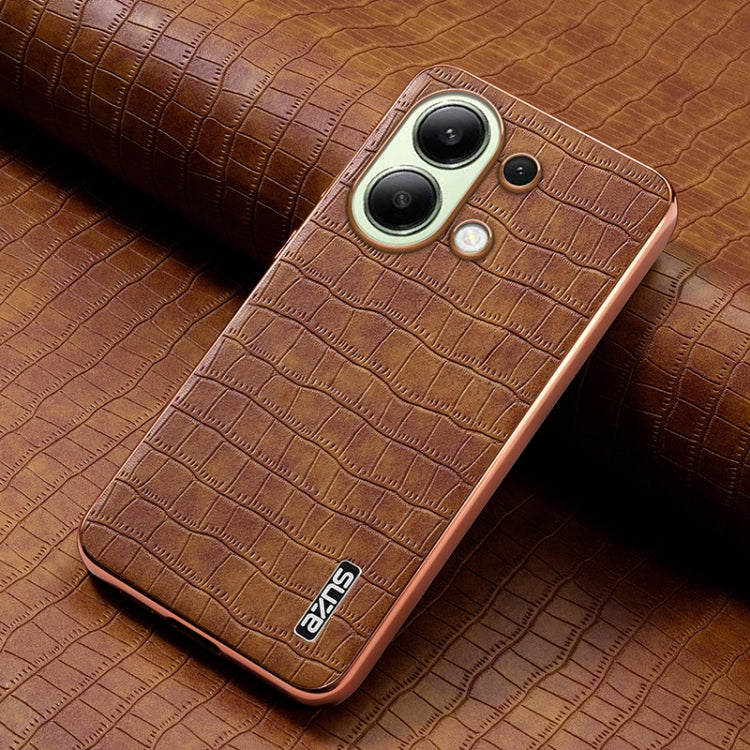 For Redmi Note 13 4G AZNS Electroplated Frame Crocodile Texture Full Coverage Phone Case(Brown)
