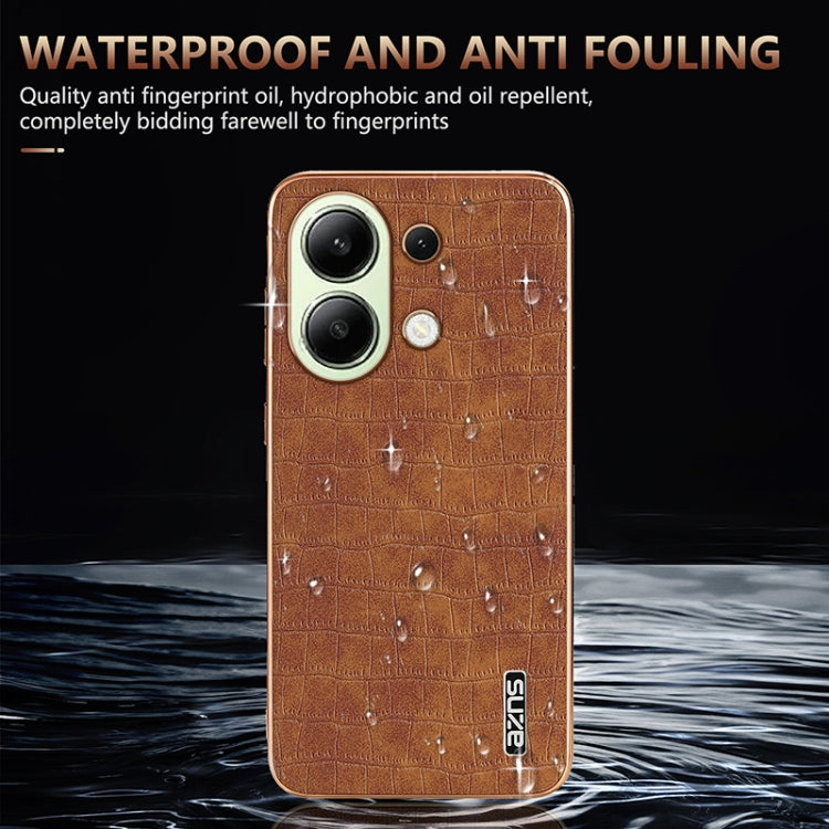 For Redmi Note 13 4G AZNS Electroplated Frame Crocodile Texture Full Coverage Phone Case(Brown)