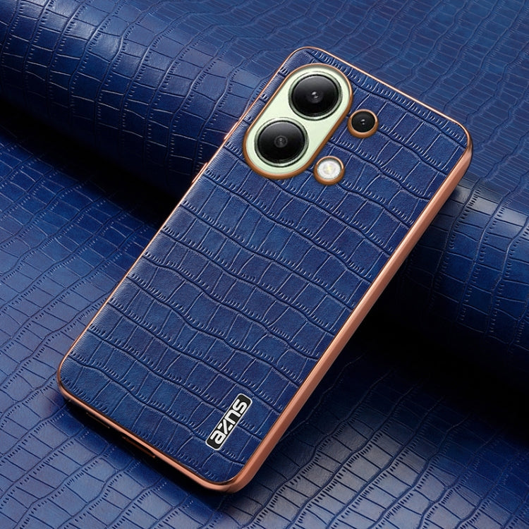 For Redmi Note 13 4G AZNS Electroplated Frame Crocodile Texture Full Coverage Phone Case(Blue)