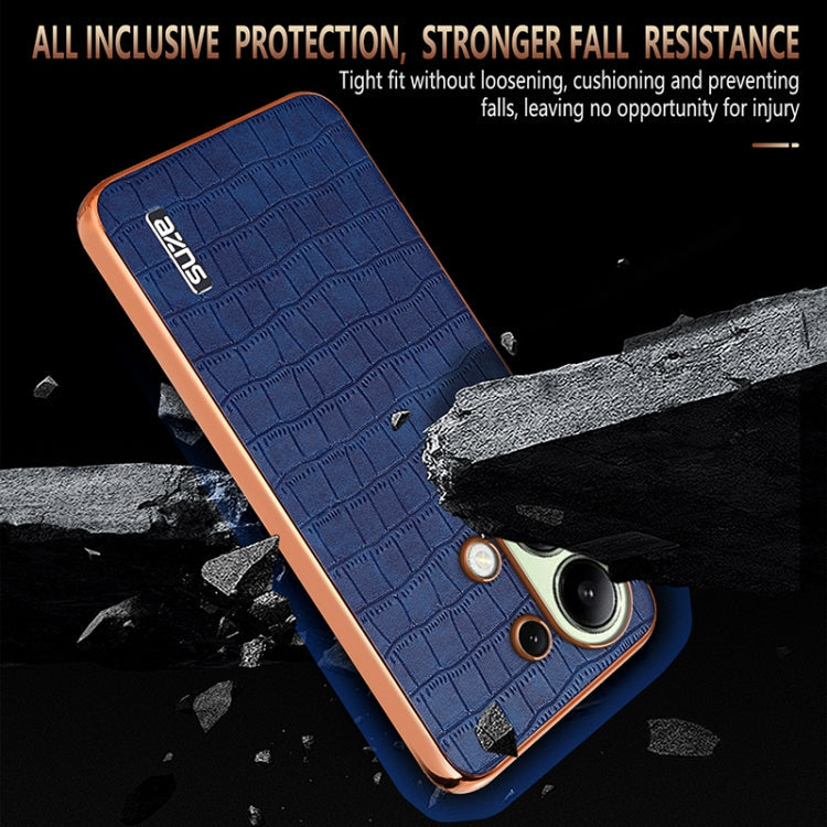 For Redmi Note 13 4G AZNS Electroplated Frame Crocodile Texture Full Coverage Phone Case(Blue)