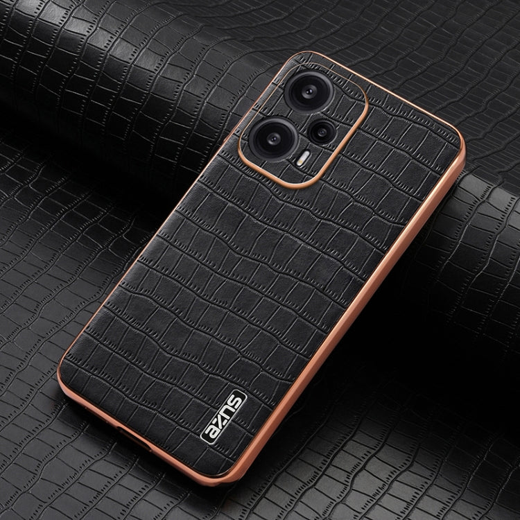 For Redmi Note 12 Turbo AZNS Electroplated Frame Crocodile Texture Full Coverage Phone Case(Black)