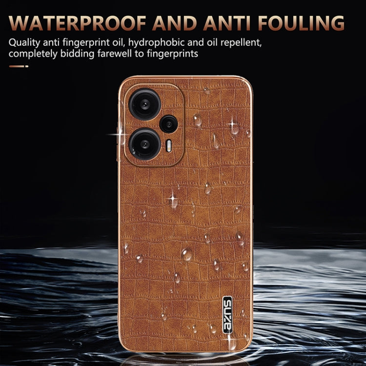 For Redmi Note 12 Turbo AZNS Electroplated Frame Crocodile Texture Full Coverage Phone Case(Brown)