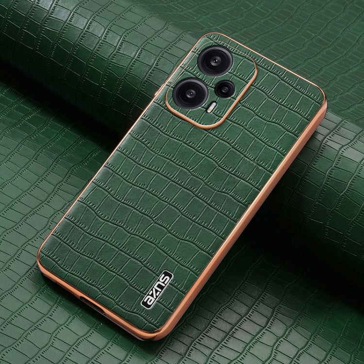 For Redmi Note 12 Turbo AZNS Electroplated Frame Crocodile Texture Full Coverage Phone Case(Green)