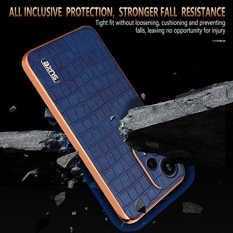 For Redmi Note 12 Turbo AZNS Electroplated Frame Crocodile Texture Full Coverage Phone Case(Green)