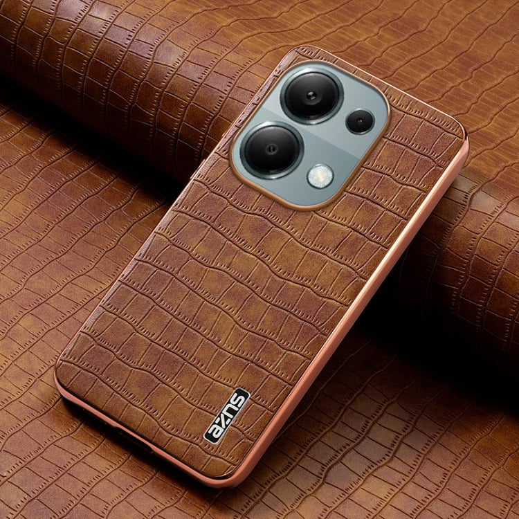 For Redmi Note 13 Pro 4G AZNS Electroplated Frame Crocodile Texture Full Coverage Phone Case(Brown)