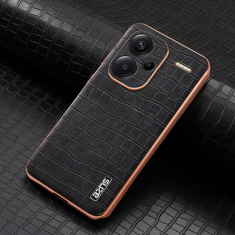 For Redmi Note 13 Pro+ 5G AZNS Electroplated Frame Crocodile Texture Full Coverage Phone Case(Black)