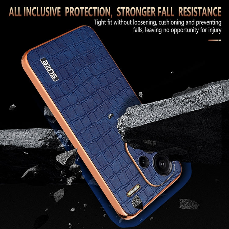 For Redmi Note 13 Pro+ 5G AZNS Electroplated Frame Crocodile Texture Full Coverage Phone Case(Black)