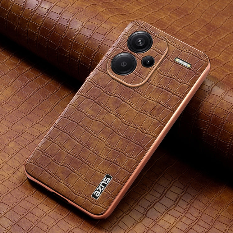 For Redmi Note 13 Pro+ 5G AZNS Electroplated Frame Crocodile Texture Full Coverage Phone Case(Brown)