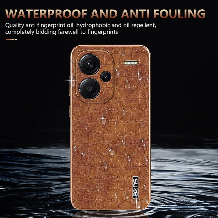 For Redmi Note 13 Pro+ 5G AZNS Electroplated Frame Crocodile Texture Full Coverage Phone Case(Brown)