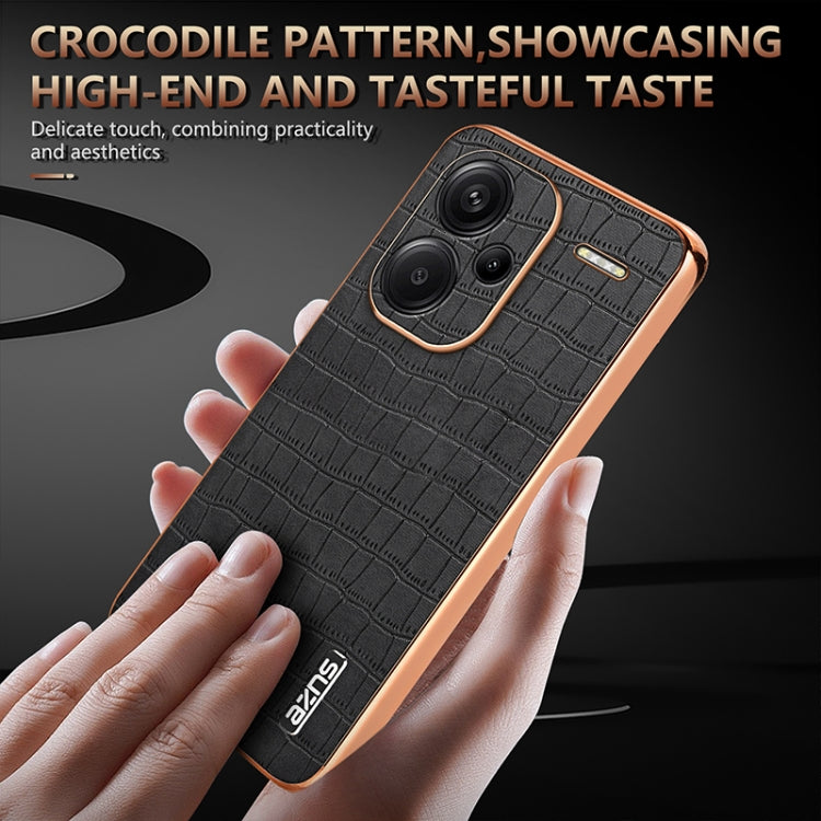 For Redmi Note 13 Pro+ 5G AZNS Electroplated Frame Crocodile Texture Full Coverage Phone Case(Brown)