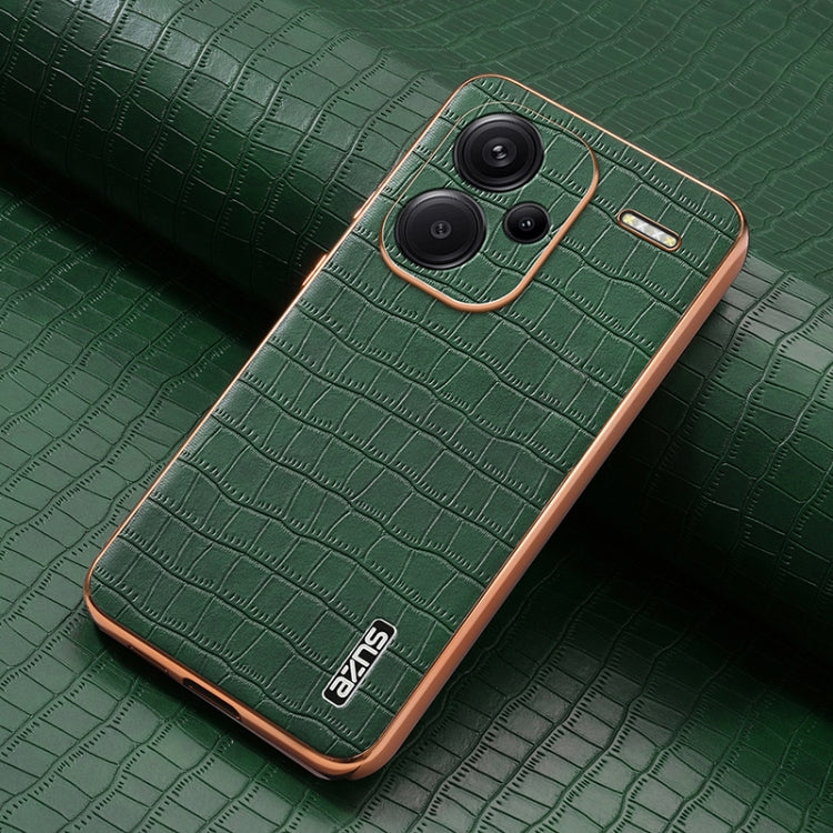For Redmi Note 13 Pro+ 5G AZNS Electroplated Frame Crocodile Texture Full Coverage Phone Case(Green)