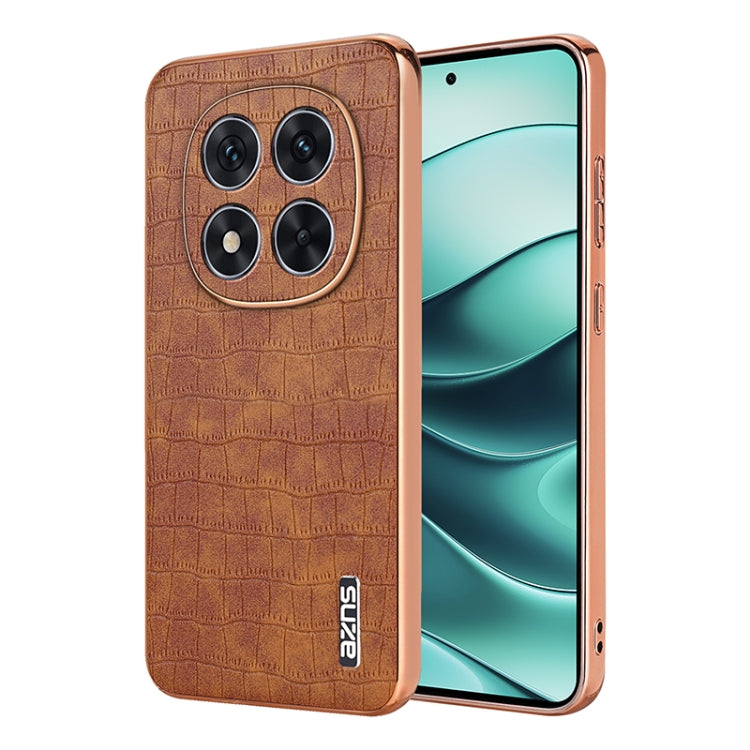 For Redmi Note 14 Pro 5G AZNS Electroplated Frame Crocodile Texture Full Coverage Phone Case(Brown)