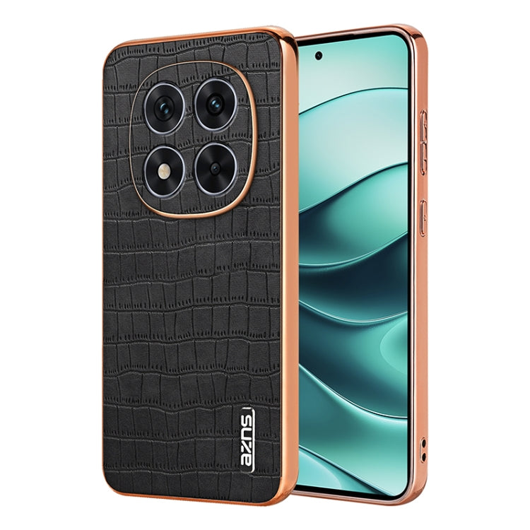For Redmi Note 14 Pro+ 5G AZNS Electroplated Frame Crocodile Texture Full Coverage Phone Case(Black)
