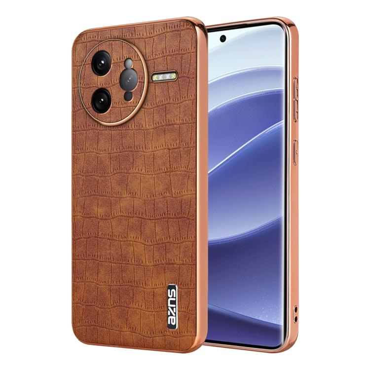 For Redmi K80 Pro AZNS Electroplated Frame Crocodile Texture Full Coverage Phone Case(Brown)